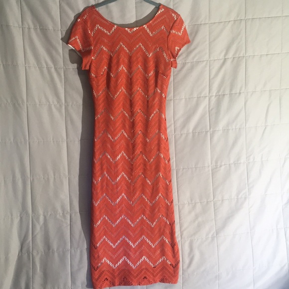 Cocomo Dresses & Skirts - 5 for $10 nude orange illusion crochet dress